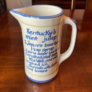 Kentucky’s Mint Julep Recipe on Bar Pitcher by Louisville Stoneware
